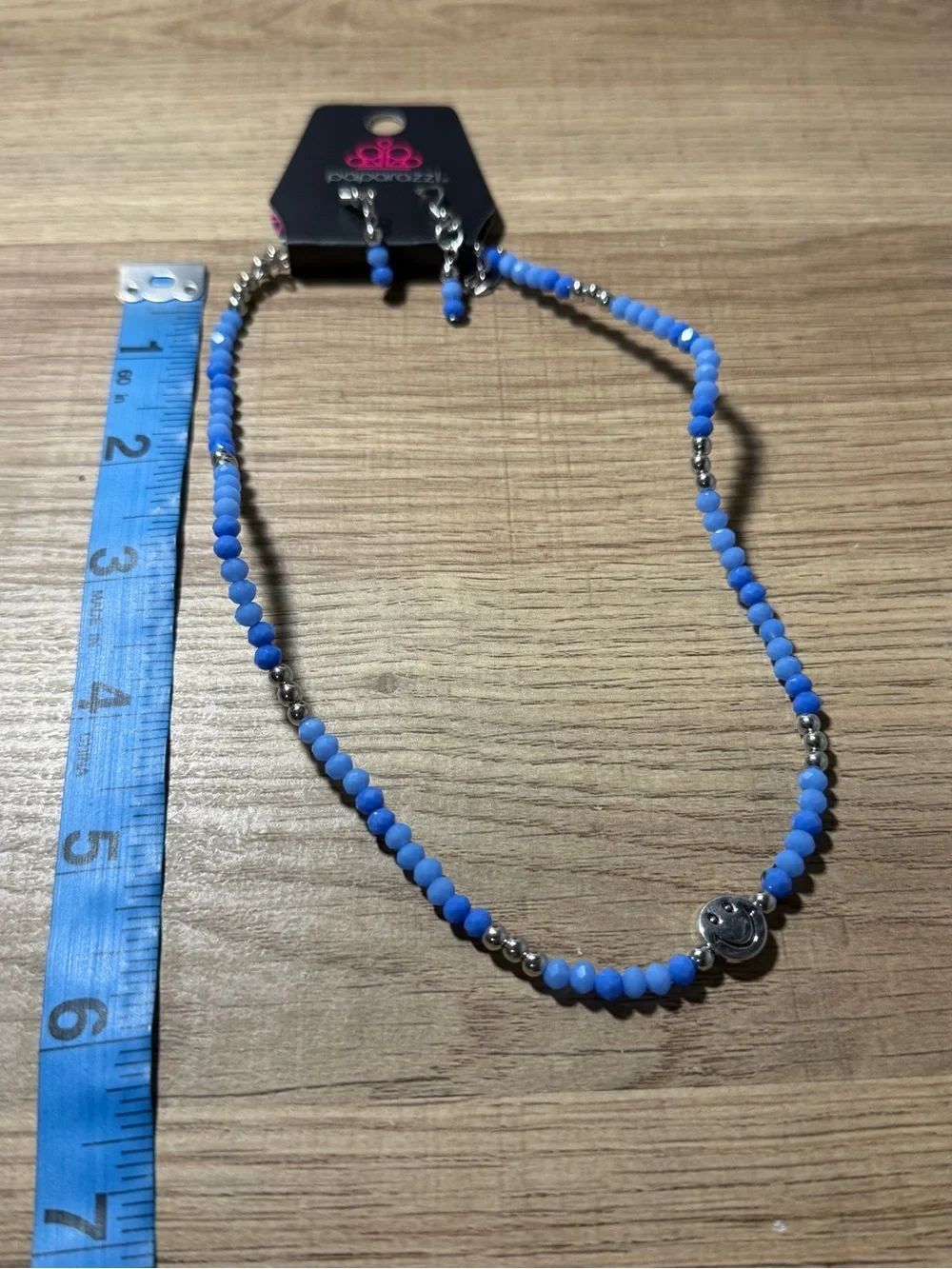paparazzi Blue Beaded Smile Face Necklace with Dangle Earrings